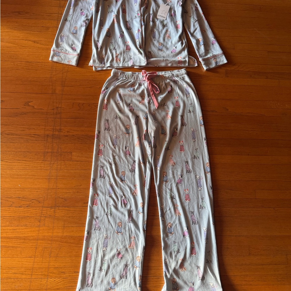 P.J. Salvage Light Blue Pajama Set with Dog Prints brand new!